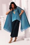 Shop_Preeti Mehta_Blue Lurex, Chiffon, Polyester, Viscose, Ombre Ocean Kaftan And Dhoti Skirt Set _Online_at_Aza_Fashions