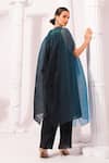 Shop_Preeti Mehta_Blue Chiffon, Lurex Embroidery, Beads Round Neck Ombre Ocean Kaftan And Pant Set _at_Aza_Fashions