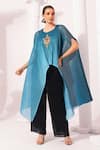 Shop_Preeti Mehta_Blue Chiffon, Lurex Embroidery, Beads Round Neck Ombre Ocean Kaftan And Pant Set _Online_at_Aza_Fashions