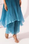 Preeti Mehta_Blue Chiffon, Lurex Embroidery Round Neck Ombre Ocean Kaftan And Pant Set _Online_at_Aza_Fashions