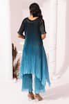 Shop_Preeti Mehta_Blue Chiffon, Lurex Embroidery Round Neck Ombre Ocean Kaftan And Pant Set _at_Aza_Fashions