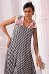 Shop_Preeti Mehta_Blue Viscose Georgette, Polyester Embroidery Square Neck Classic Checks Dress _Online_at_Aza_Fashions