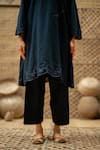 Buy_Vaani Beswal_Blue Cotton Embroidery, Beads V-neck Aarfa Cutwork Hemline Kurta And Pant Set 