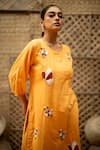 Vaani Beswal_Yellow Handloom Cotton Fabric Bagh Applique Floral Kurta And Barrel Pant Set _Online_at_Aza_Fashions