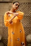 Vaani Beswal_Yellow Handloom Cotton Fabric Bagh Applique Floral Kurta And Barrel Pant Set _at_Aza_Fashions