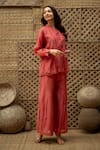 Buy_Vaani Beswal_Pink Chanderi Embroidery, Beads, Cut Work Bhumi Hand Pleated Top And Palazzo Set 