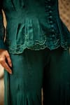 Shop_Vaani Beswal_Green Chanderi Embroidery, Beads Mandarin Bhumi Button-down Top And Palazzo Set _Online_at_Aza_Fashions