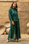 Buy_Vaani Beswal_Green Chanderi Embroidery, Beads Mandarin Bhumi Button-down Top And Palazzo Set 