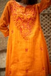 Buy_Vaani Beswal_Orange Tissue, Chanderi Embroidery, Beads V-neck Eira A-line Kurta And Pant Set _Online_at_Aza_Fashions