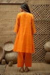 Shop_Vaani Beswal_Orange Tissue, Chanderi Embroidery, Beads V-neck Eira A-line Kurta And Pant Set _at_Aza_Fashions