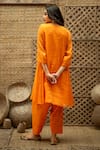 Vaani Beswal_Orange Tissue, Chanderi Embroidery, Beads V-neck Eira A-line Kurta And Pant Set _at_Aza_Fashions