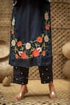 Buy_Vaani Beswal_Navy Silk Applique, Embroidery, Sequins Elina Hand Floral Kurta And Pant Set _Online_at_Aza_Fashions