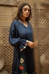 Shop_Vaani Beswal_Navy Silk Applique, Embroidery, Sequins Elina Hand Floral Kurta And Pant Set _Online_at_Aza_Fashions