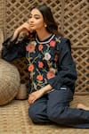 Buy_Vaani Beswal_Navy Cotton Applique, Sequins, Beads, Embroidery Fariah Floral Shirt Pant Set _Online_at_Aza_Fashions