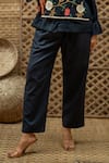 Vaani Beswal_Navy Cotton Applique, Sequins, Beads, Embroidery Fariah Floral Shirt Pant Set _at_Aza_Fashions