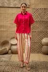 Shop_Vaani Beswal_Pink Cotton Embroidery, Gurleen Contrast Cord Pipe Work Shirt And Trouser Set _Online_at_Aza_Fashions