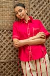 Vaani Beswal_Pink Cotton Embroidery, Gurleen Contrast Cord Pipe Work Shirt And Trouser Set _at_Aza_Fashions