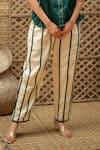 Shop_Vaani Beswal_Green Cotton Embroidery Gurleen Contrast Stitch Shirt And Striped Pant Set _Online_at_Aza_Fashions