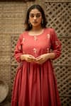 Buy_Vaani Beswal_Pink Cotton Embroidery, Tassels Round Neck Praha Hand Midi Dress _Online_at_Aza_Fashions