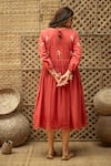 Vaani Beswal_Pink Cotton Embroidery, Tassels Round Neck Praha Hand Midi Dress _Online_at_Aza_Fashions