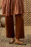 Buy_Vaani Beswal_Brown Chanderi Applique, Embroidery V-neck Rangrez Tunic And Trouser Set _Online_at_Aza_Fashions