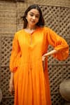 Buy Vaani Beswal Orange Chanderi Beads, Cut Work Round Neck, Split Veda Applique And Flounce Dress Online at Aza Fashions Buy_Vaani Beswal_Orange Chanderi Beads, Cut Work Round Neck, Split Veda Applique And Flounce Dress _Online_at_Aza_Fashions