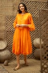 Buy Vaani Beswal Orange Chanderi Beads, Cut Work Round Neck, Split Veda Applique And Flounce Dress at Aza Fashions Buy_Vaani Beswal_Orange Chanderi Beads, Cut Work Round Neck, Split Veda Applique And Flounce Dress _at_Aza_Fashions