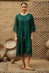 Buy_Vaani Beswal_Green Chanderi Embroidery Round , Keyhole Veda Pintuck Midi Dress _at_Aza_Fashions