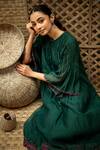 Buy_Vaani Beswal_Green Chanderi Embroidery Round , Keyhole Veda Pintuck Midi Dress _Online_at_Aza_Fashions