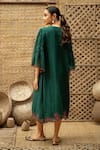 Shop_Vaani Beswal_Green Chanderi Embroidery Round , Keyhole Veda Pintuck Midi Dress _Online_at_Aza_Fashions