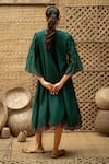Shop_Vaani Beswal_Green Chanderi Embroidery Round , Keyhole Veda Pintuck Midi Dress _at_Aza_Fashions