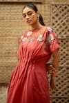 Buy_Vaani Beswal_Pink Cotton Applique, Sequins, Embroidery Round Neck Zohra Floral Midi Dress _Online_at_Aza_Fashions