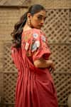 Vaani Beswal_Pink Cotton Applique, Sequins, Embroidery Round Neck Zohra Floral Midi Dress _at_Aza_Fashions