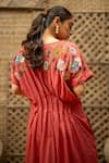 Buy_Vaani Beswal_Pink Cotton Applique, Sequins, Embroidery Round Neck Zohra Floral Midi Dress 