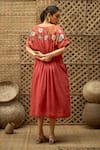 Shop_Vaani Beswal_Pink Cotton Applique, Sequins, Embroidery Round Neck Zohra Floral Midi Dress _at_Aza_Fashions