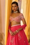 Buy_Zoon_Coral Net, Organza Embroidery, Tassels Sweetheart Neck Aari Lehenga Set _Online_at_Aza_Fashions