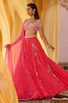 Zoon_Coral Net, Organza Embroidery, Tassels Sweetheart Neck Aari Lehenga Set _at_Aza_Fashions