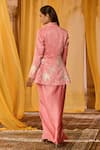Shop_Zoon_Pink Satin Embroidery High Neck, Aari Jacket Draped Skirt Set _at_Aza_Fashions