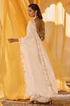 Shop_Zoon_Off White Chiffon, Net Embroidery, Sequins V-neck Aari Saree With Blouse _at_Aza_Fashions