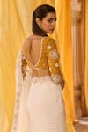 Shop_Zoon_Off White Chiffon, Net Embroidery, Sequins V-neck Aari Saree With Blouse _Online_at_Aza_Fashions