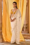 Buy_Zoon_Off White Chiffon, Net Embroidery, Sequins V-neck Aari Saree With Blouse 