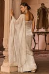 Shop_Zoon_White Silk, Tissue, Organza Embroidery, Zari Work Pre-draped Saree With Corset _at_Aza_Fashions