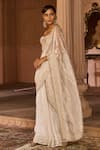 Zoon_White Silk, Tissue, Organza Embroidery, Zari Work Pre-draped Saree With Corset _Online_at_Aza_Fashions