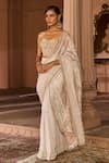 Buy_Zoon_White Silk, Tissue, Organza Embroidery, Zari Work Pre-draped Saree With Corset 