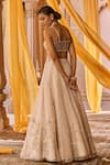 Shop_Zoon_Beige Silk Organza, Net, Tissue Embroidery, Metallic Thread, Aari Lehenga Set _at_Aza_Fashions
