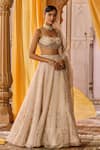 Zoon_Beige Silk Organza, Net, Tissue Embroidery, Metallic Thread, Aari Lehenga Set _Online_at_Aza_Fashions