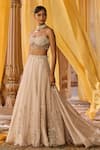 Buy_Zoon_Beige Silk Organza, Net, Tissue Embroidery, Metallic Thread, Aari Lehenga Set _Online_at_Aza_Fashions