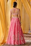 Shop_Zoon_Pink Tissue, Silk Organza Embroidery, Tassels V-neck, Scoop Aari Lehenga Set _at_Aza_Fashions