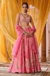 Shop_Zoon_Pink Tissue, Silk Organza Embroidery, Tassels V-neck, Scoop Aari Lehenga Set 