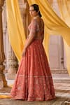 Shop_Zoon_Coral Silk Organza, Net Embroidery, Sequins, Cut Work Aari Hand Lehenga Set _at_Aza_Fashions